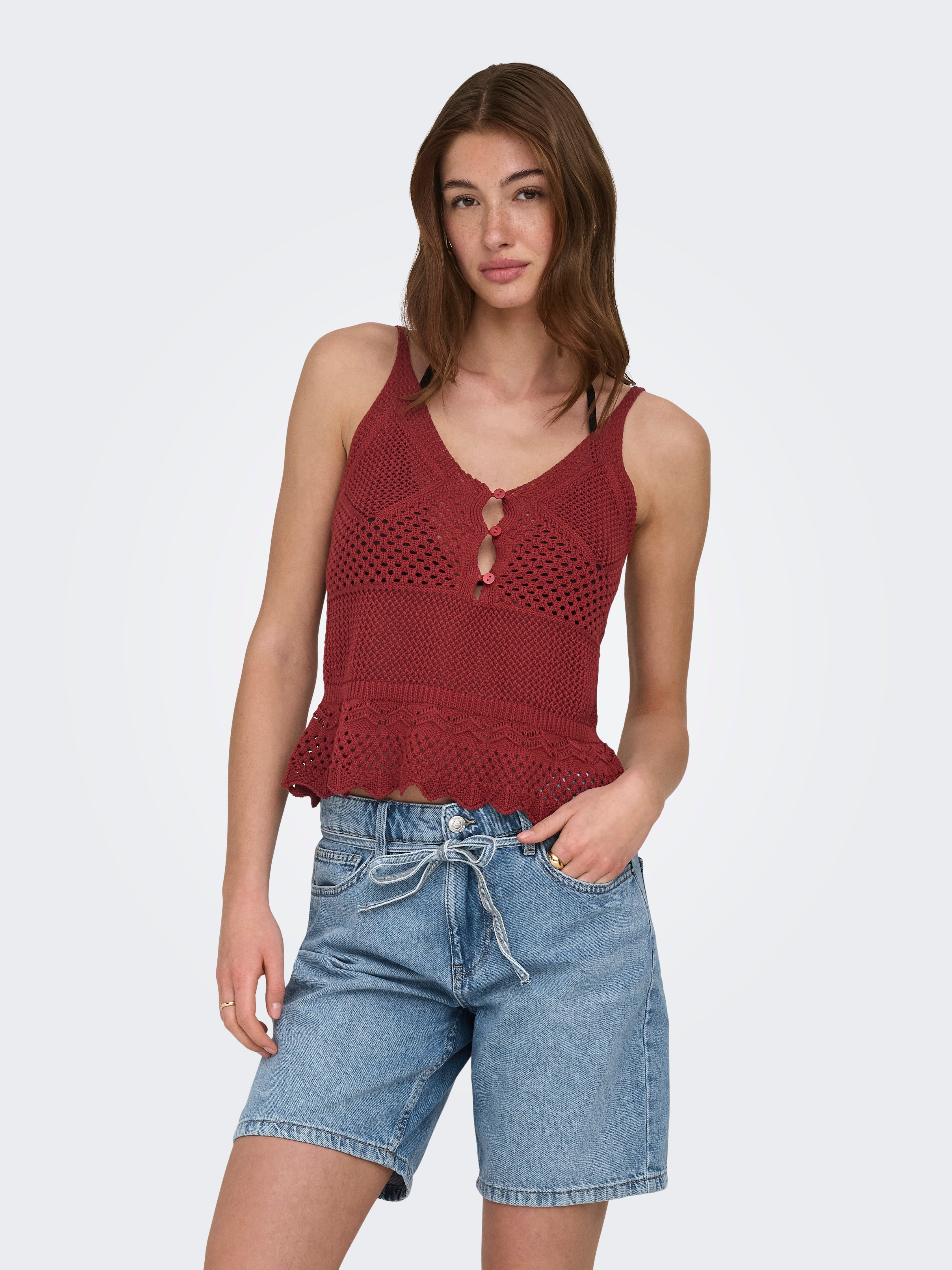 Lison Peplum Knit Vest Rusty Red