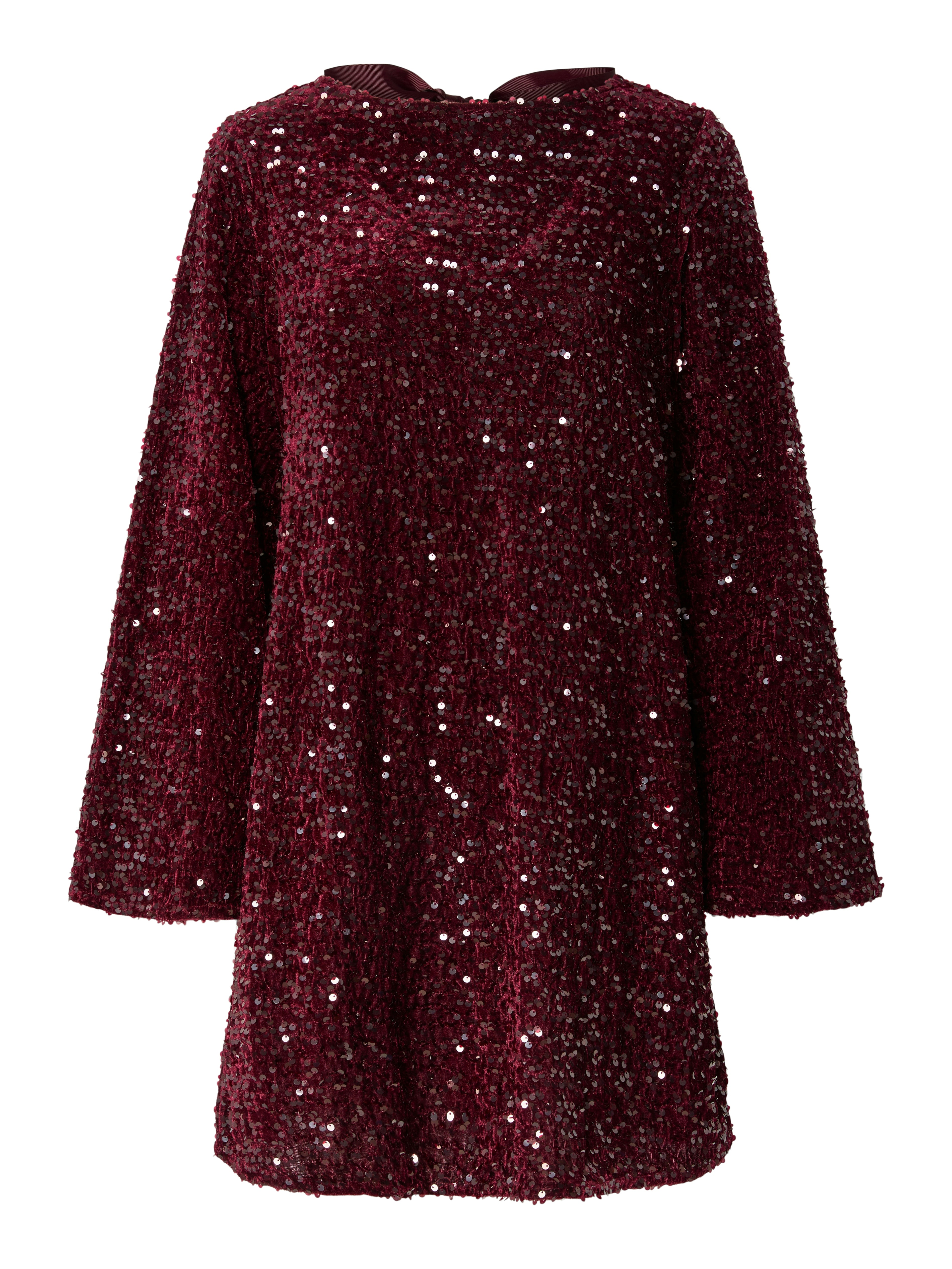 Kam Sequin Bow Back Swing Dress - Wine