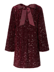 Kam Sequin Bow Back Swing Dress - Wine