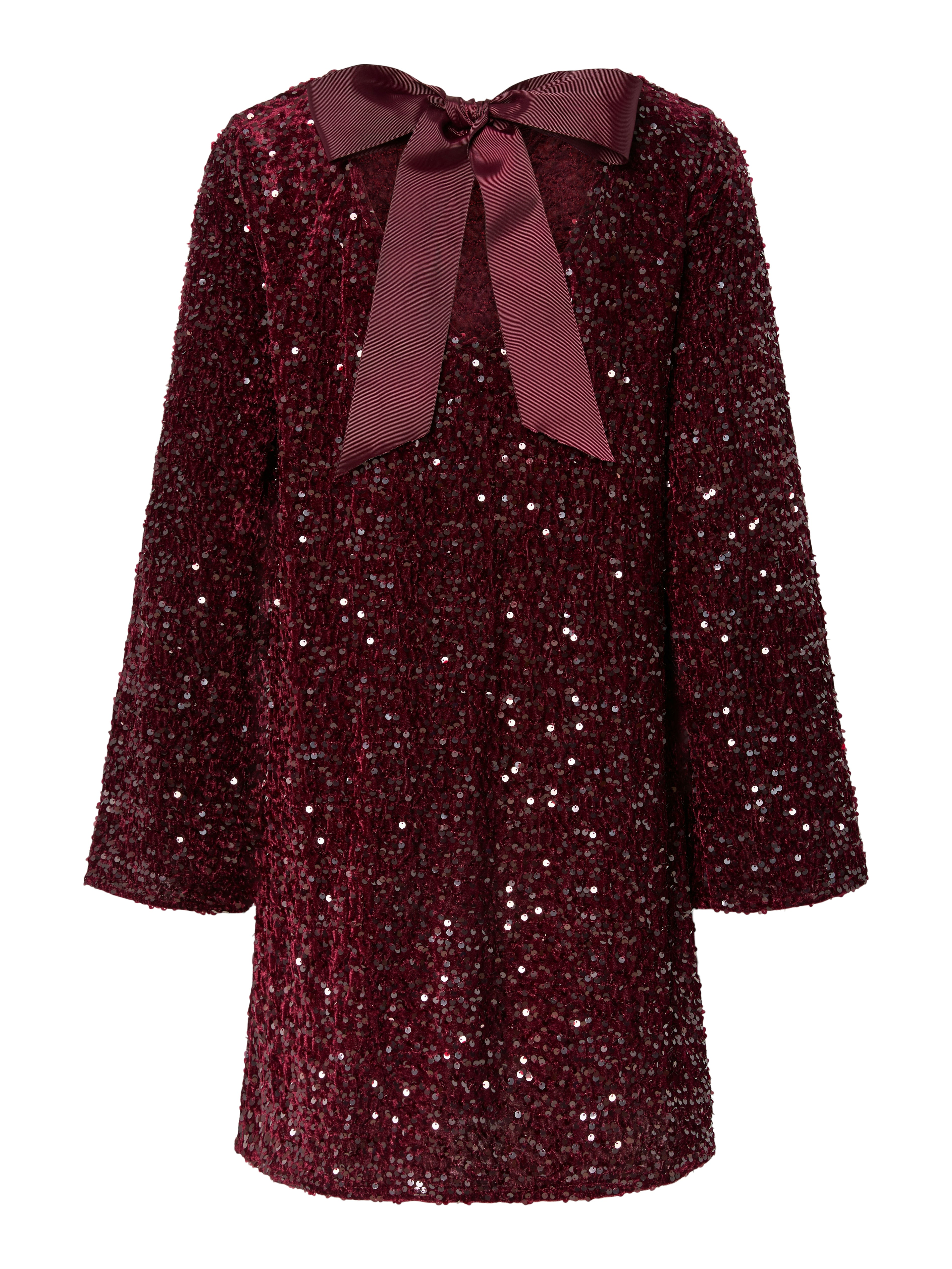 Kam Sequin Bow Back Swing Dress - Wine