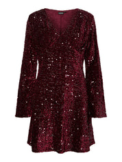Kam V-neck Sequin Mini Dress Wine