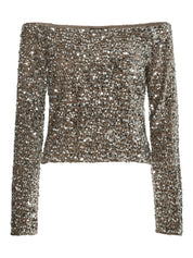 Kam Off the Shoulder Sequin Top Silver