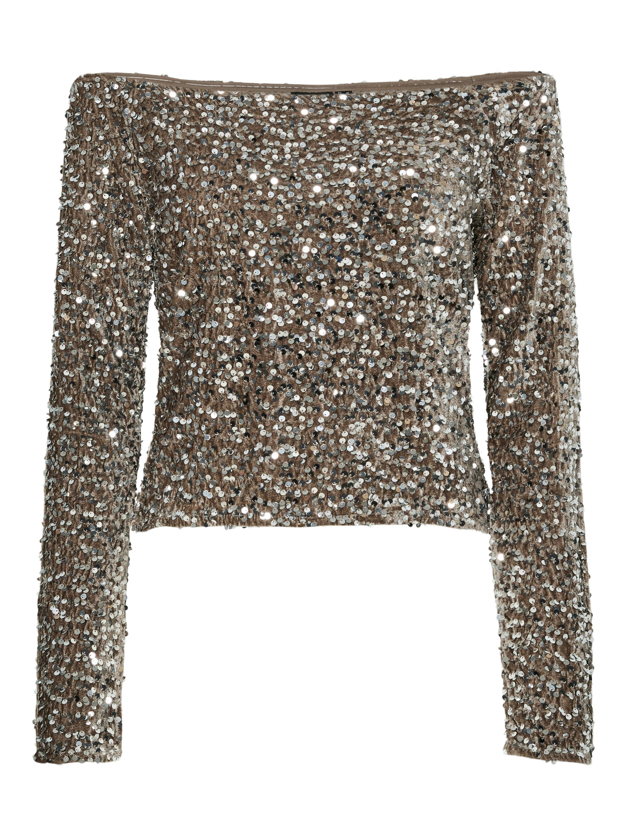 Kam Off the Shoulder Sequin Top Silver