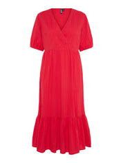 Sanon Red V-neck Midi Dress