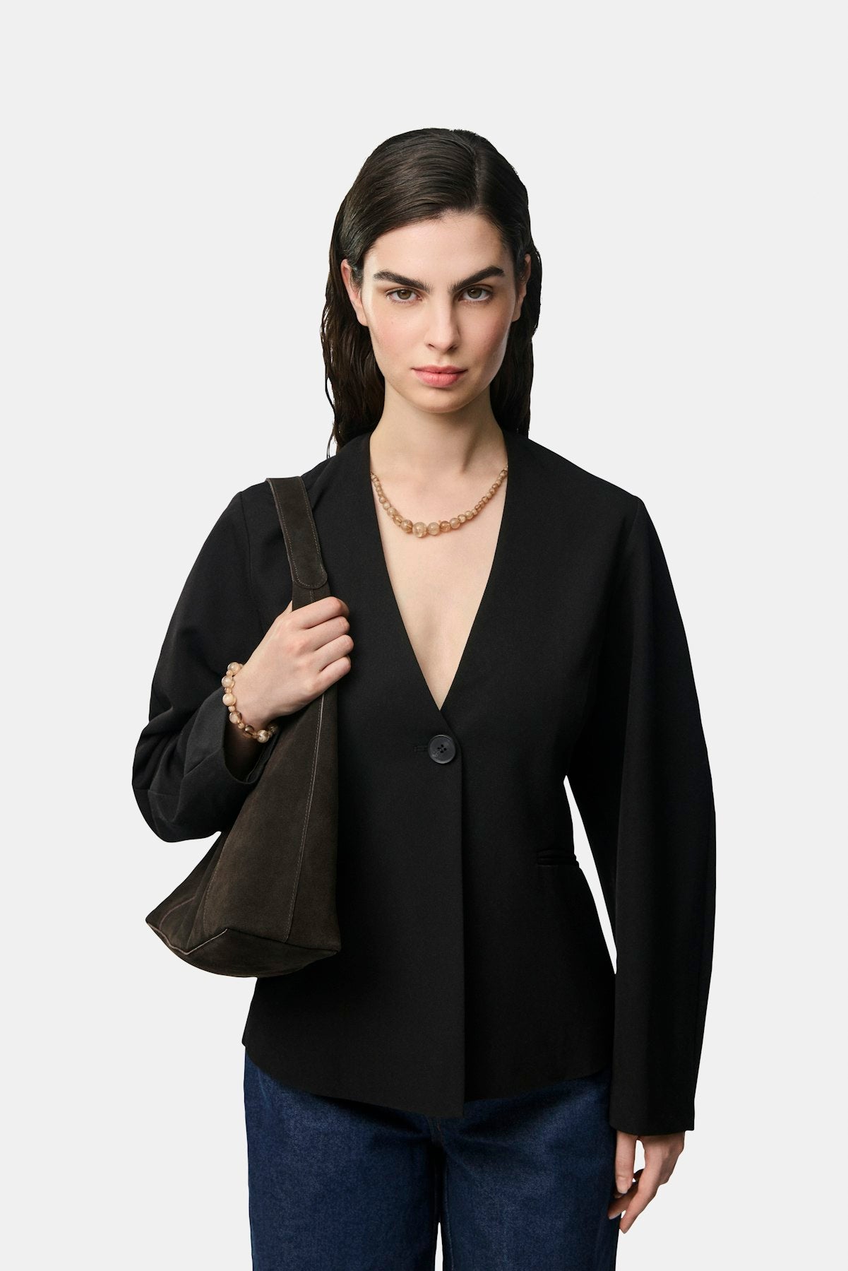 Kamil Black Waisted Button Blazer