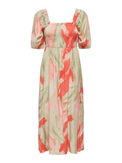 Camille Smock Midi Dress Coral
