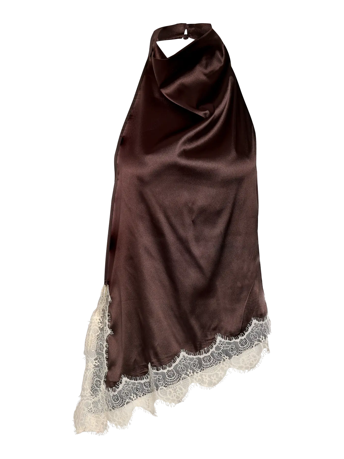 Sofie Brown Satin Halterneck Top with Lace Trim