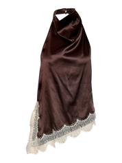 Sofie Brown Satin Halterneck Top with Lace Trim