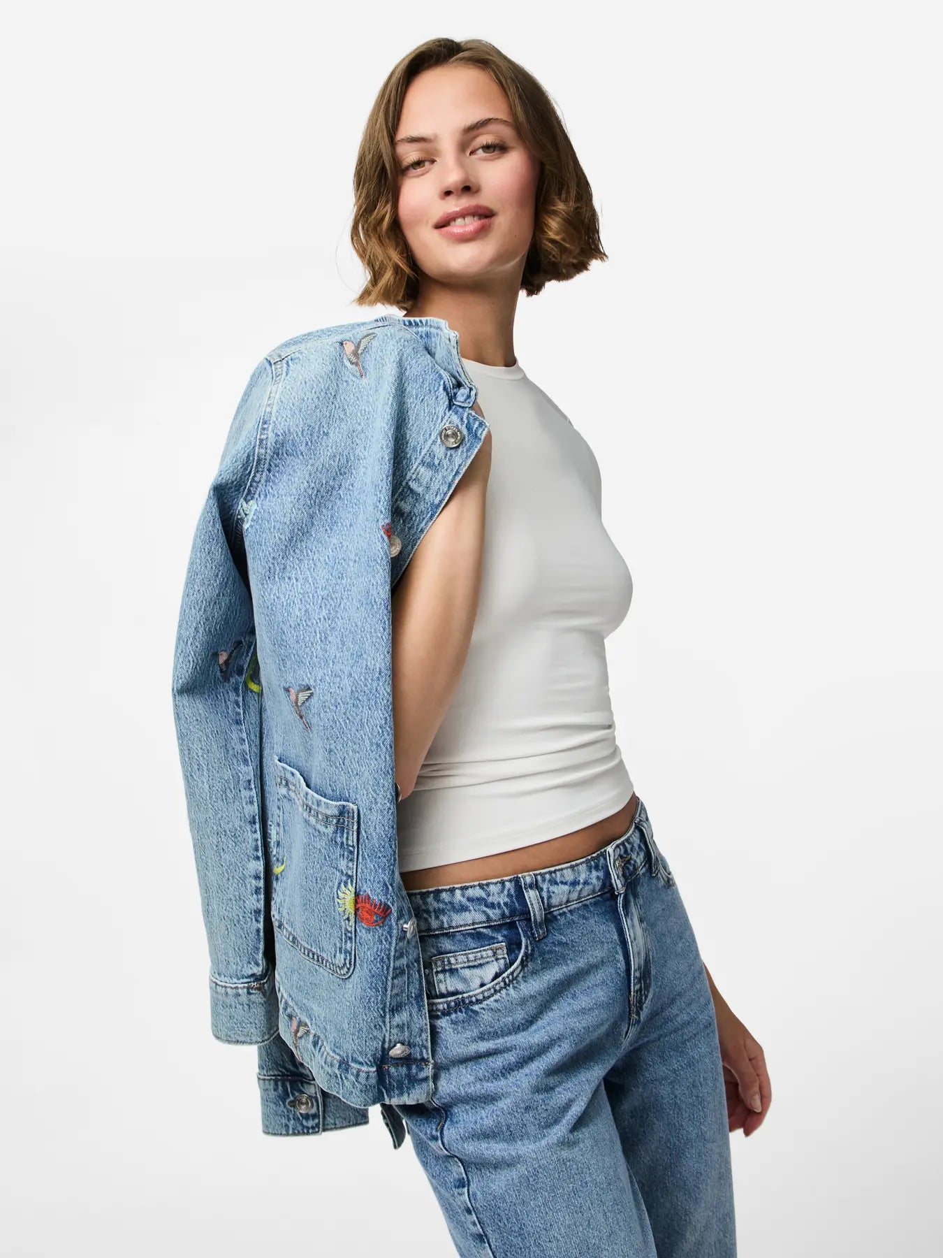 Pieces Jidi Embroidered Denim Shacket
