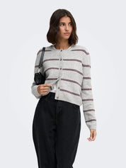 Chloe Button up Cardigan Grey/Wine Stripe