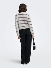 Chloe Button up Cardigan Grey/Wine Stripe
