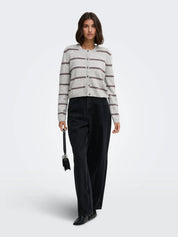 Chloe Button up Cardigan Grey/Wine Stripe