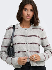 Chloe Button up Cardigan Grey/Wine Stripe