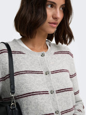 Chloe Button up Cardigan Grey/Wine Stripe