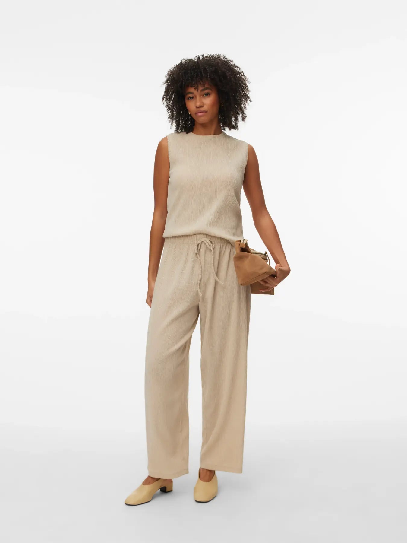 Luna Textured Wide Leg Trousers Cream