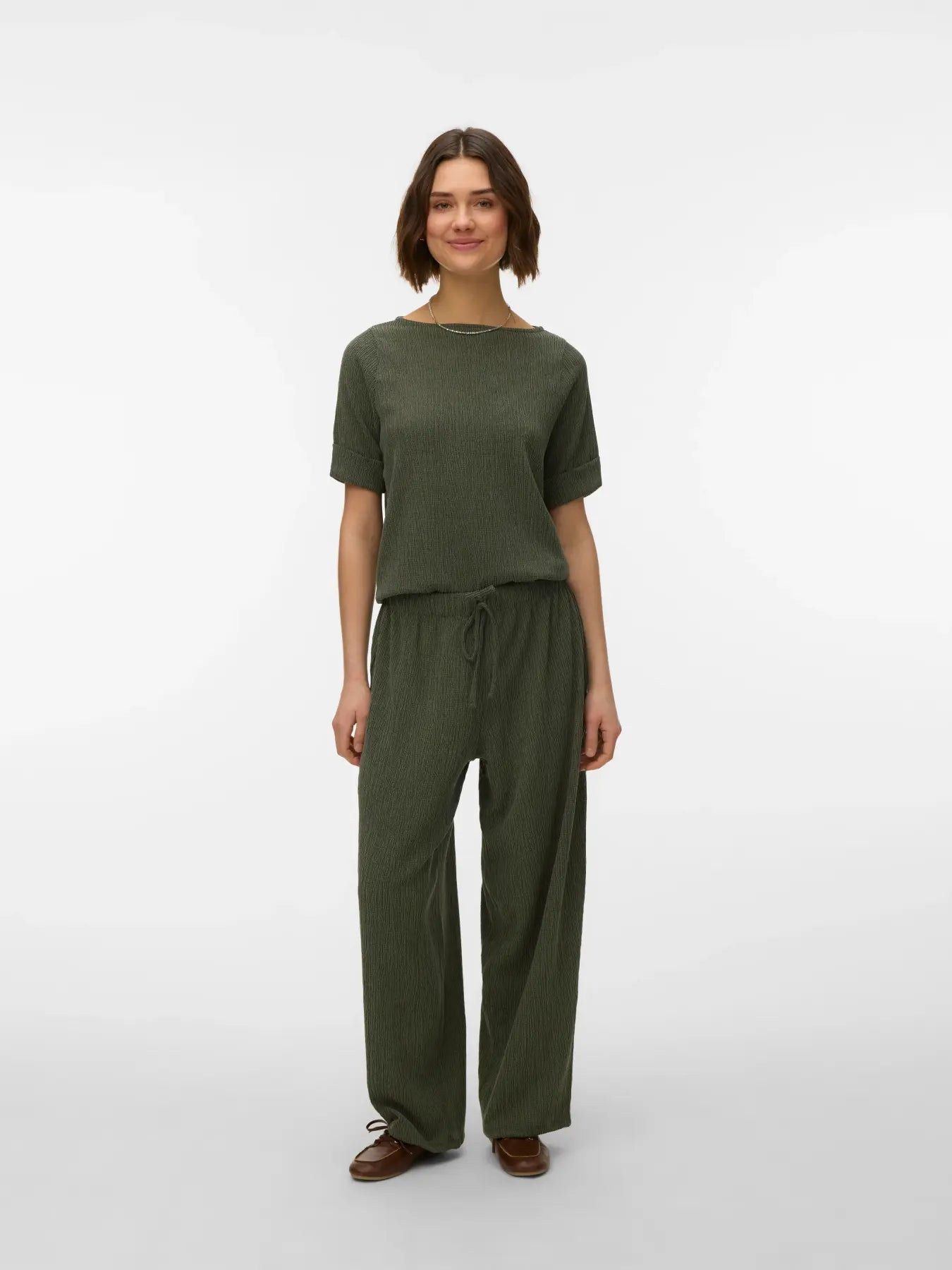 Luna Textured Wide Leg Trousers Khaki