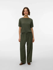 Luna Textured Wide Leg Trousers Khaki