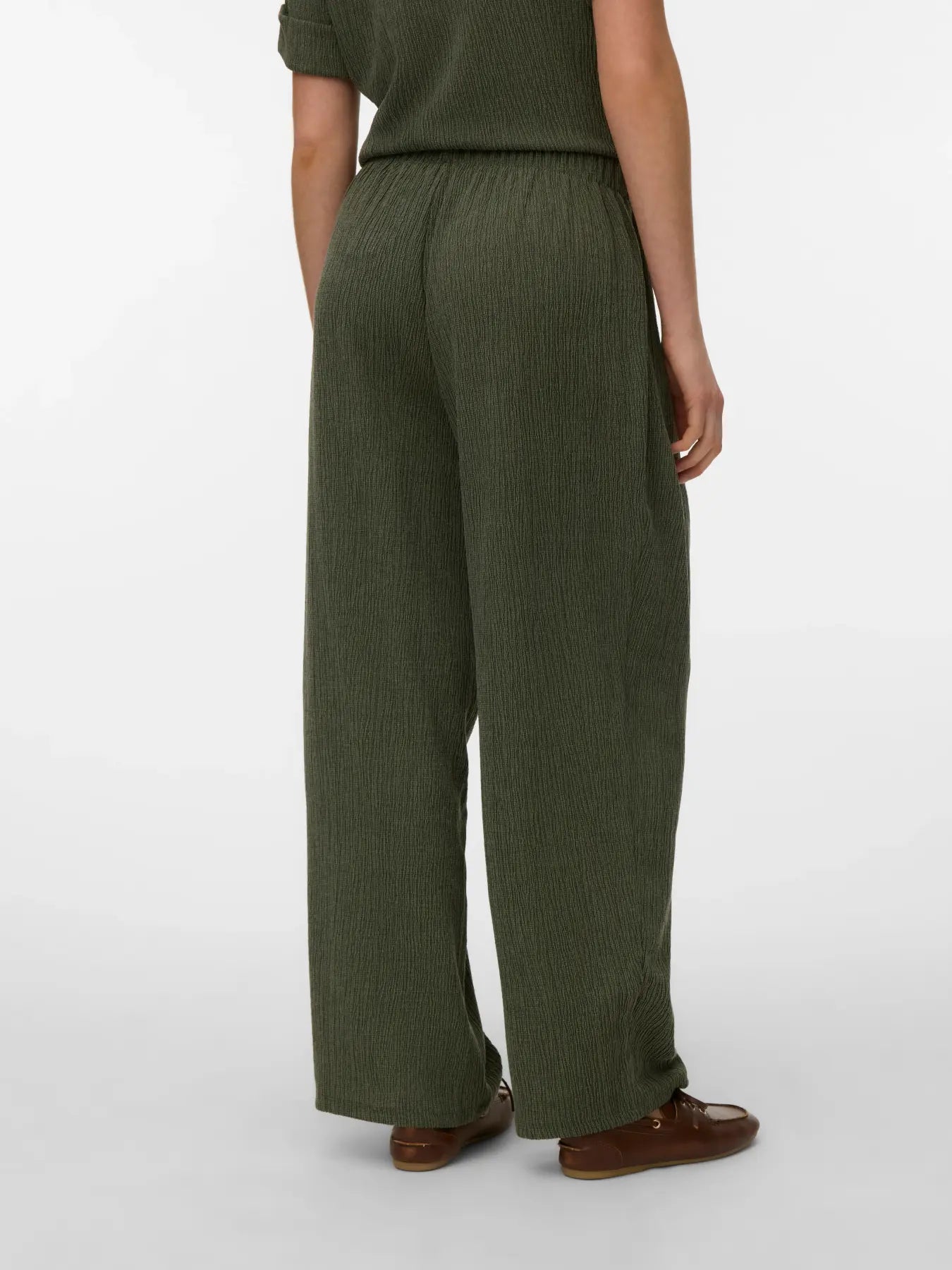 Luna Textured Wide Leg Trousers Khaki
