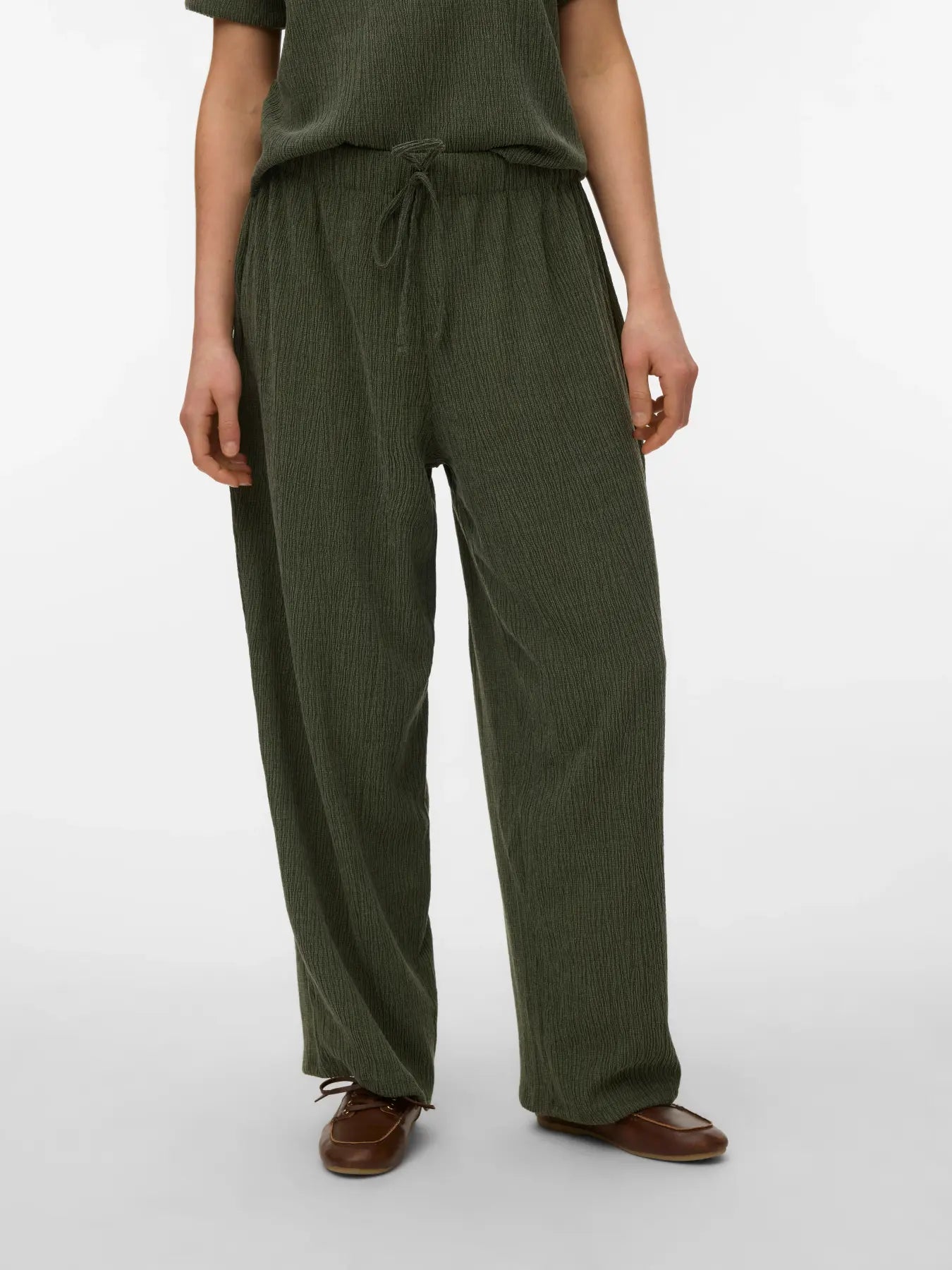 Luna Textured Wide Leg Trousers Khaki
