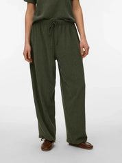 Luna Textured Wide Leg Trousers Khaki