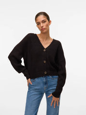 Lea Black V-neck Cuff Cardigan