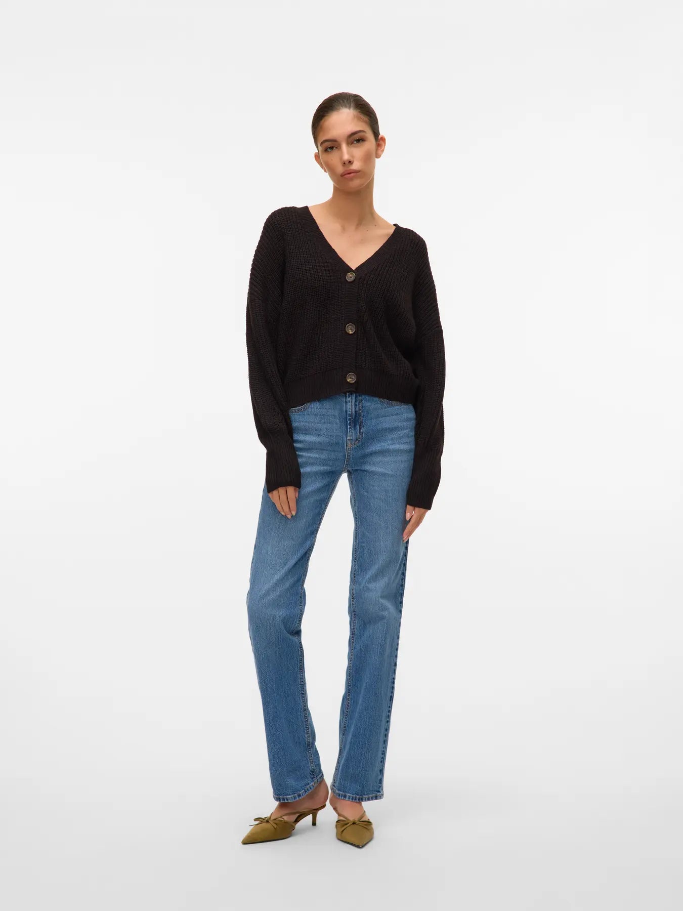 Lea Black V-neck Cuff Cardigan