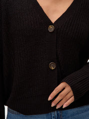 Lea Black V-neck Cuff Cardigan