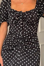 Dove Ruched Detail Midi Dress – Spot Print