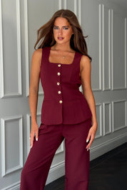 Jamie Square Neck Button Waistcoat Top
