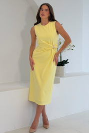 Louisa Gold Buckle Wrap detail Midi Dress Yellow