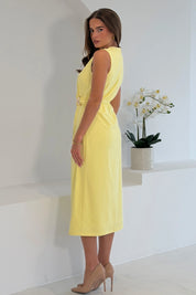Louisa Gold Buckle Wrap detail Midi Dress Yellow