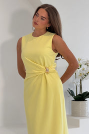 Louisa Gold Buckle Wrap detail Midi Dress Yellow
