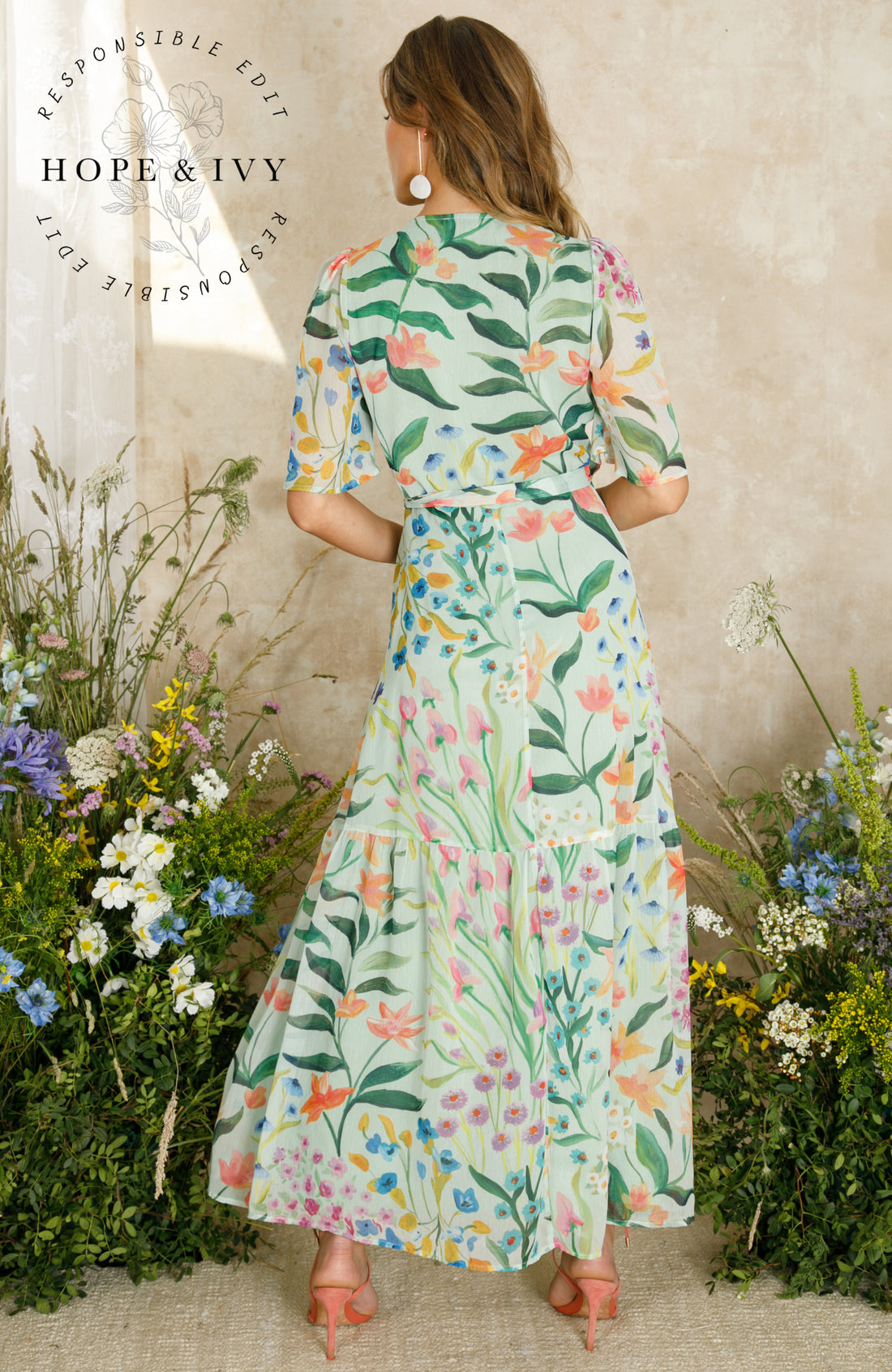 The Bonnie Flutter Sleeve Maxi Wrap Dress with Tie Waist