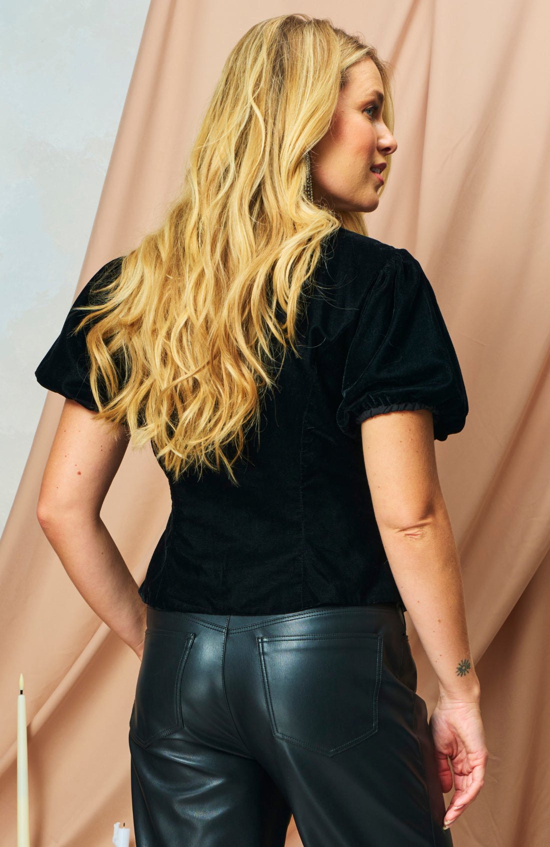 The Layla Puff Sleeve V-Neck Top with Embellished Bows