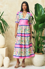 The Meredith V-Neck Full-Skirt Tea Dress with Puff Sleeves