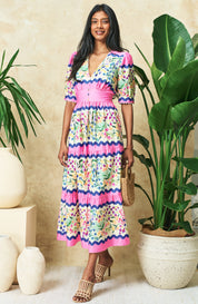 The Meredith V-Neck Full-Skirt Tea Dress with Puff Sleeves
