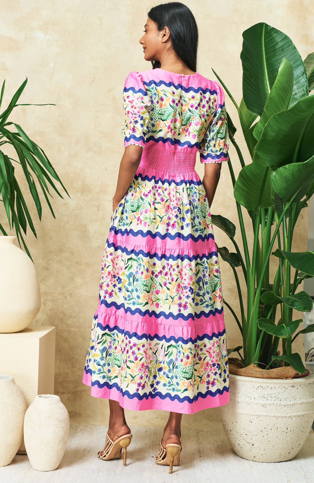 The Meredith V-Neck Full-Skirt Tea Dress with Puff Sleeves