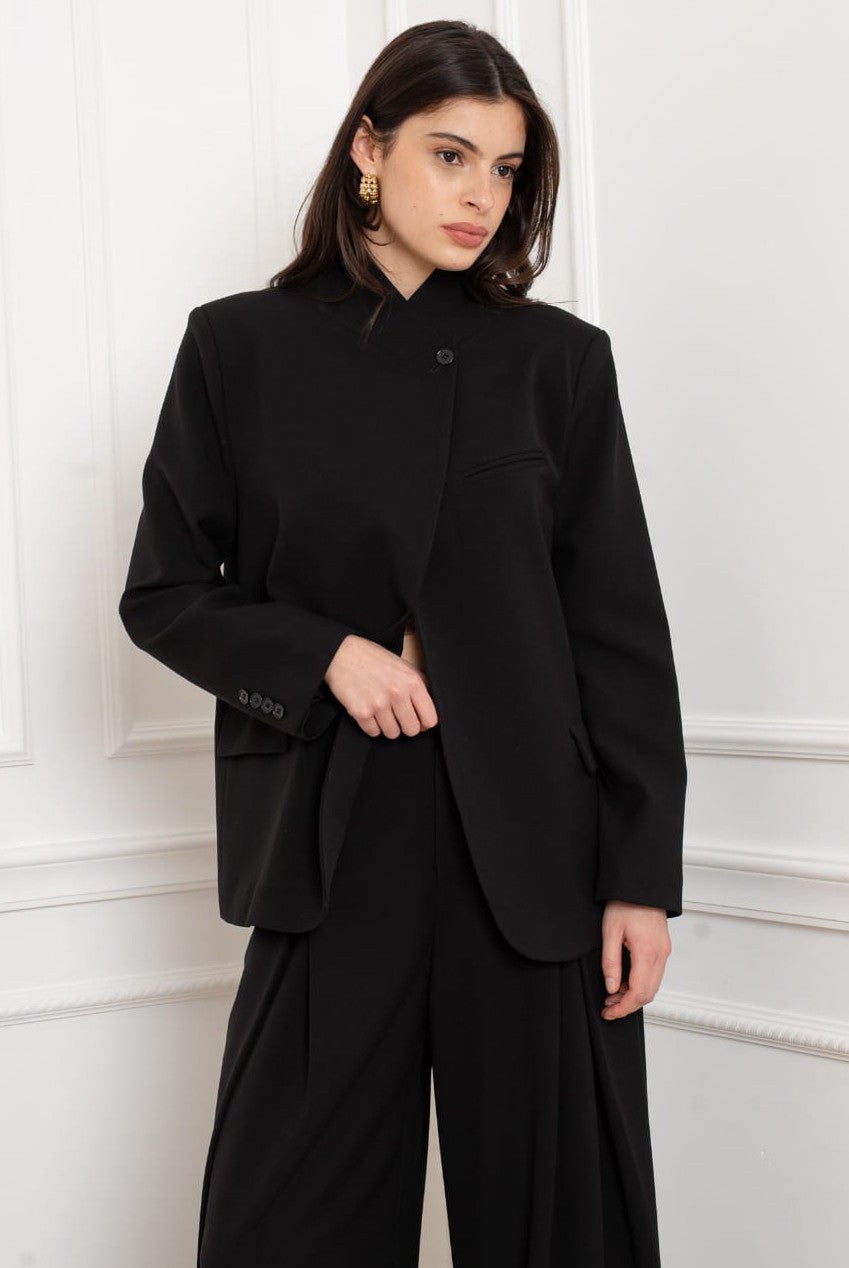 Jenna Button Up Asymmetric Wrap Blazer
