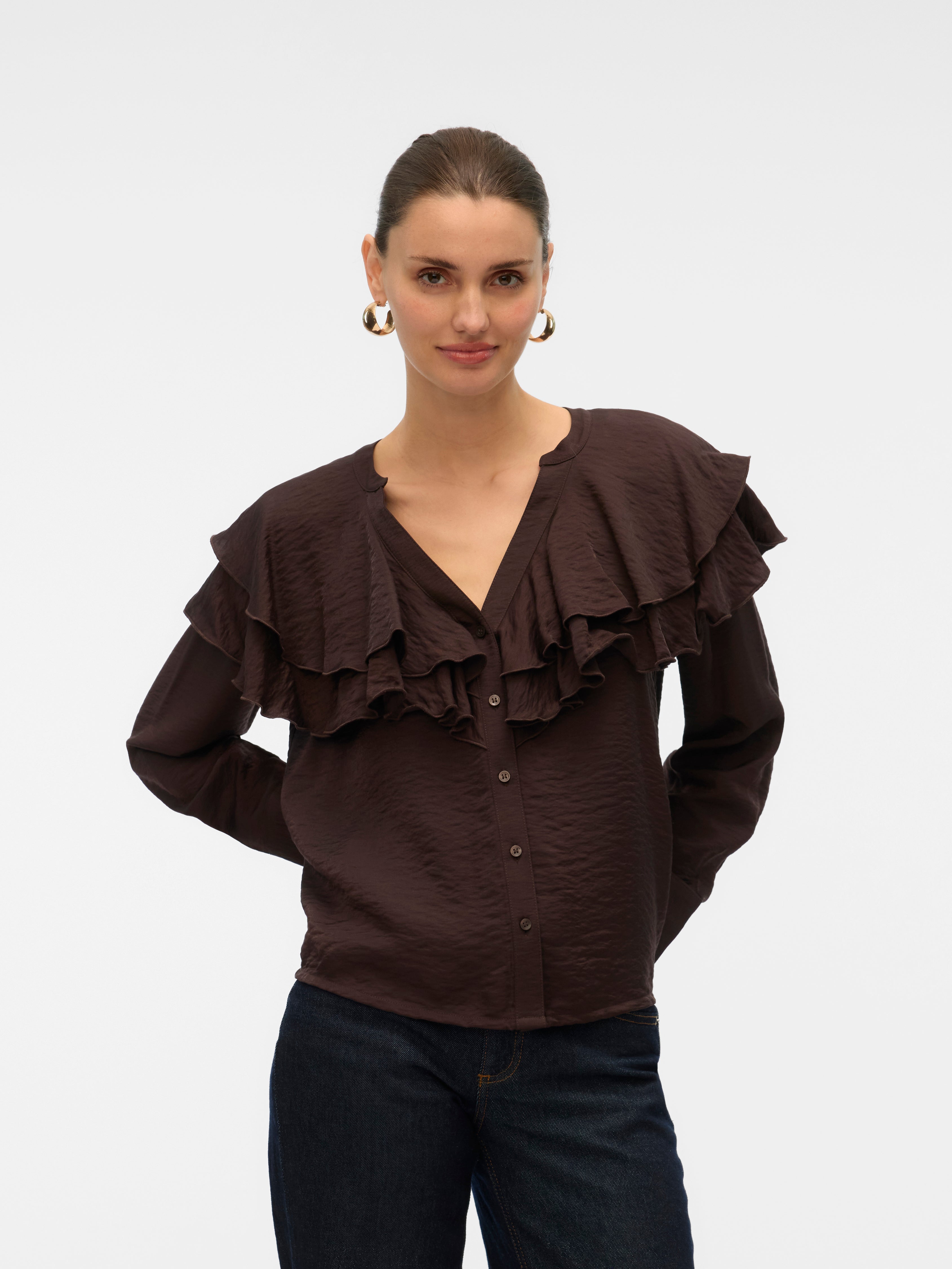 Lizzi Brown Flounce Blouse
