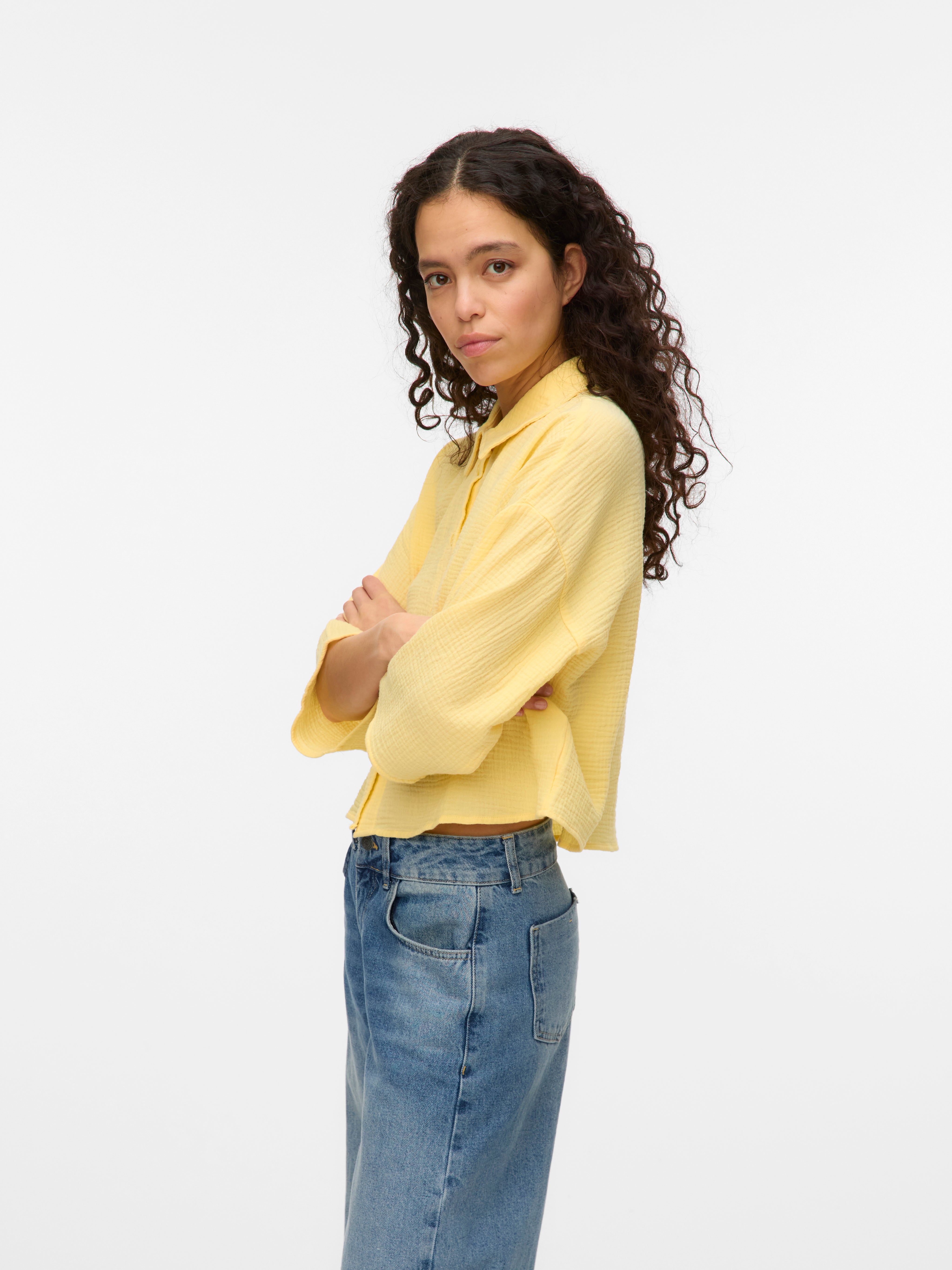 Natali Yellow Cheesecloth Short Shirt