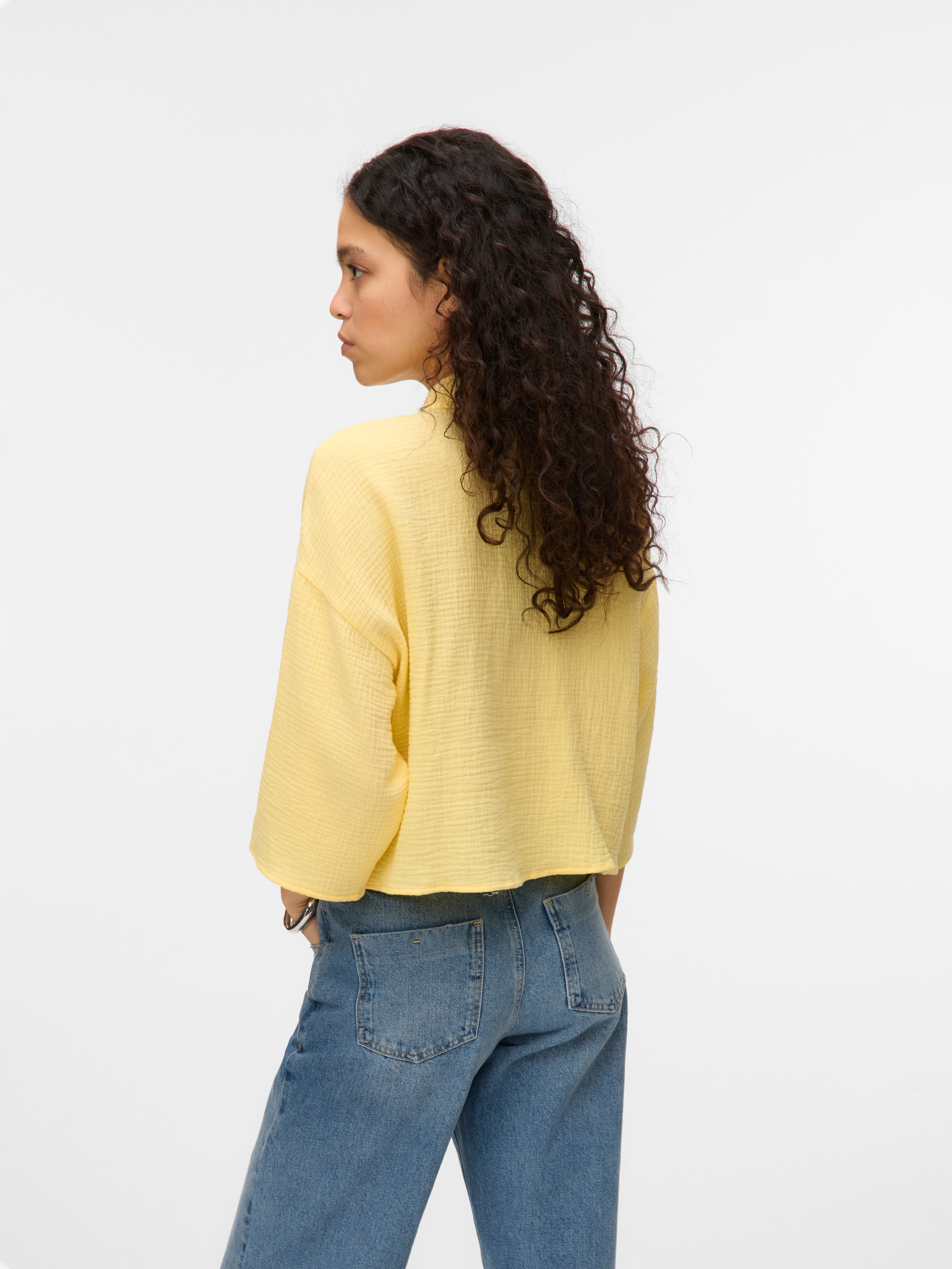 Natali Yellow Cheesecloth Short Shirt