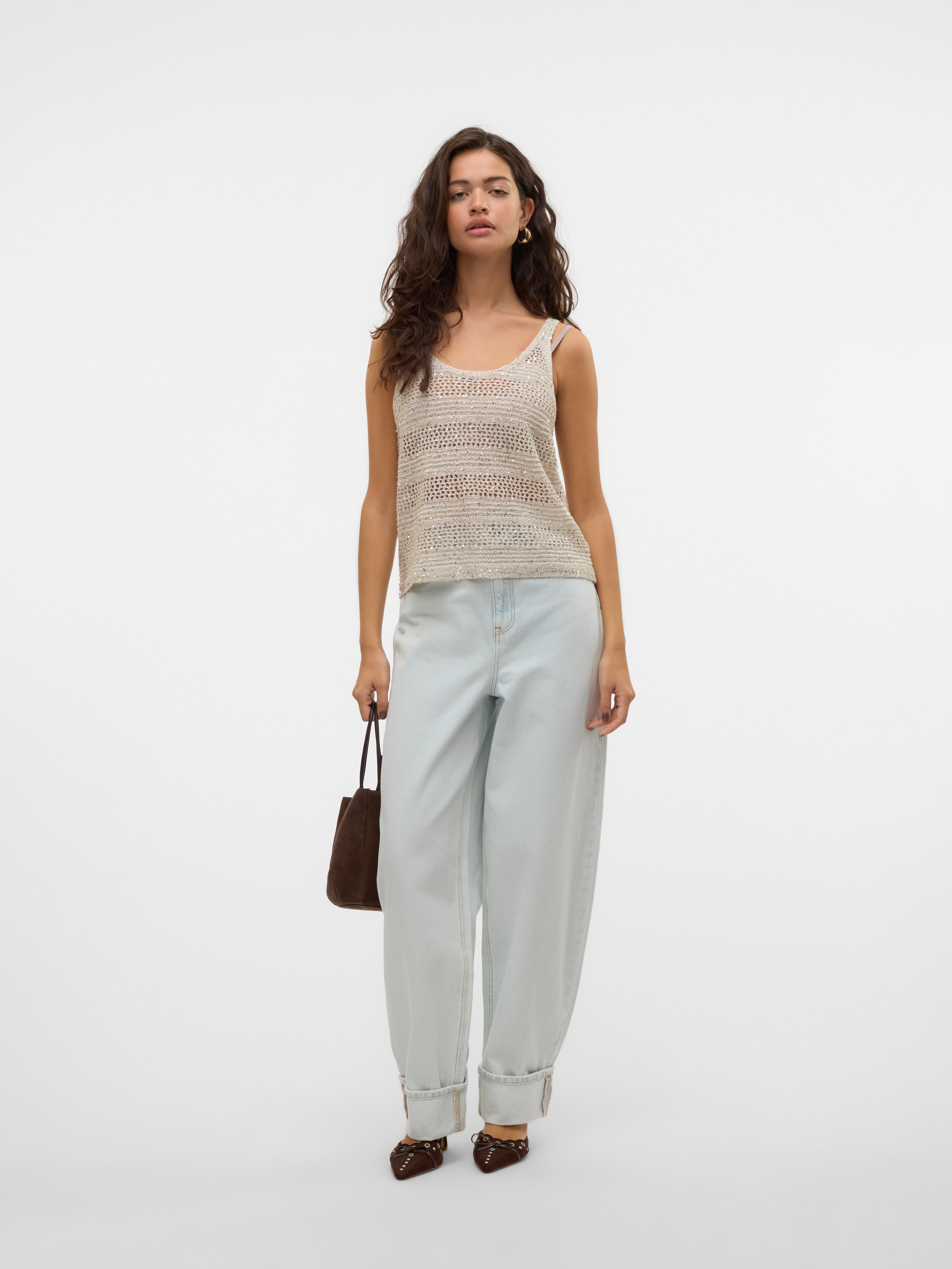 Leilani Cream Stripe Sequin Knit Vest