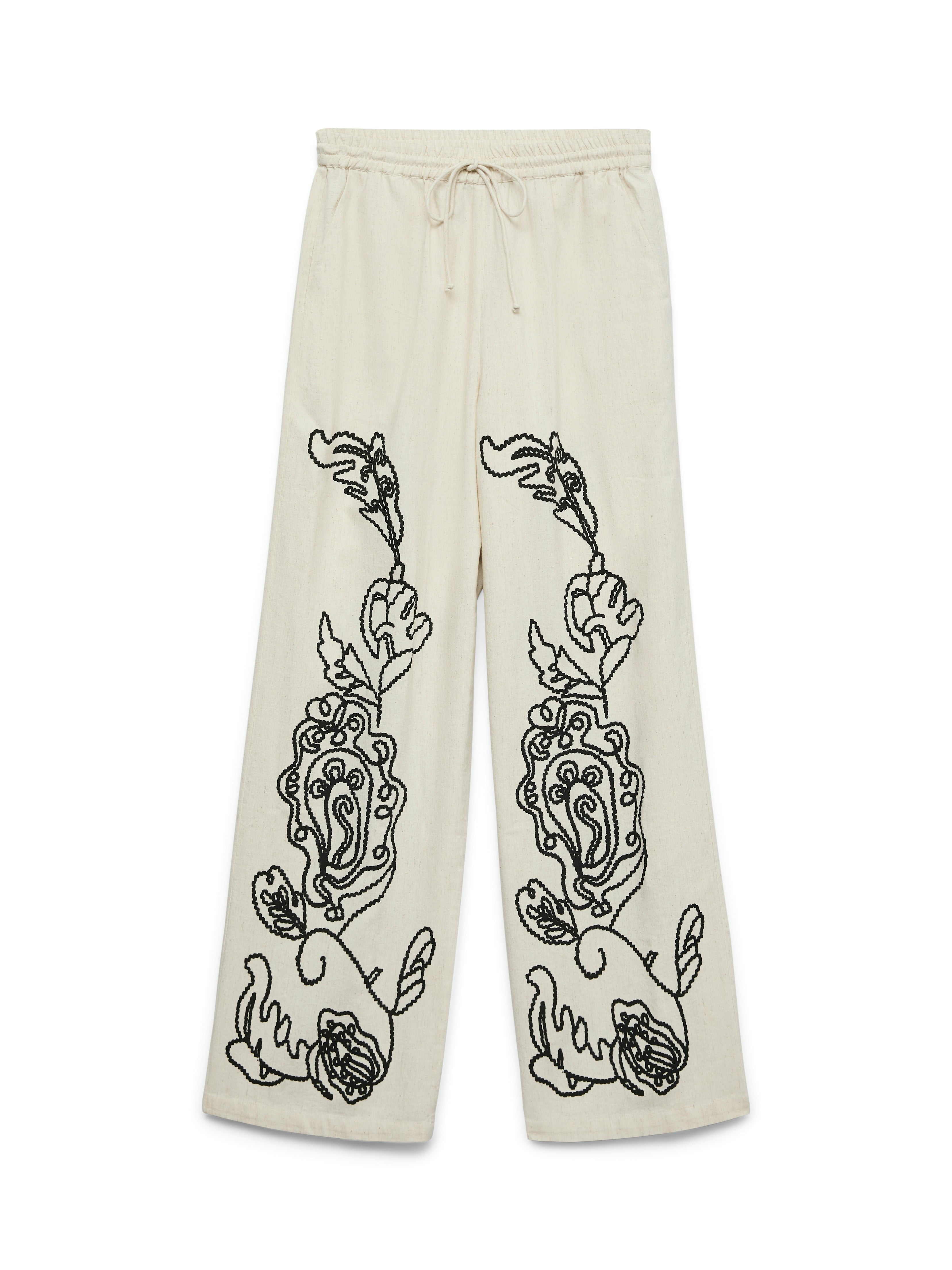Calliope Linen Mix Print Wide Leg Trousers