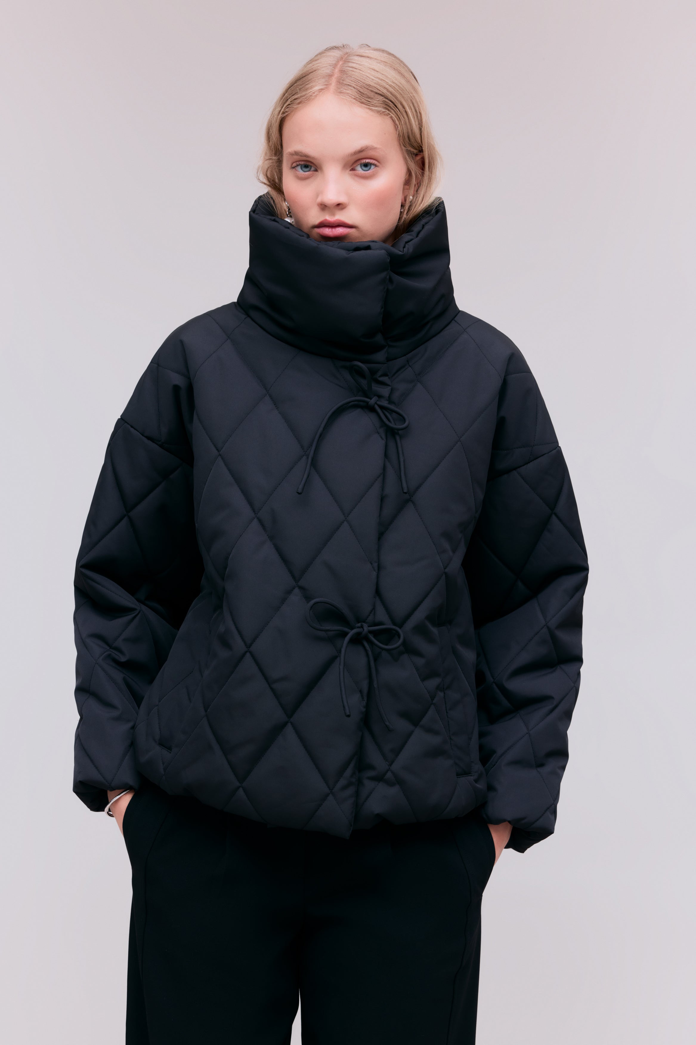 Bumble Black Quilted Tie Jacket