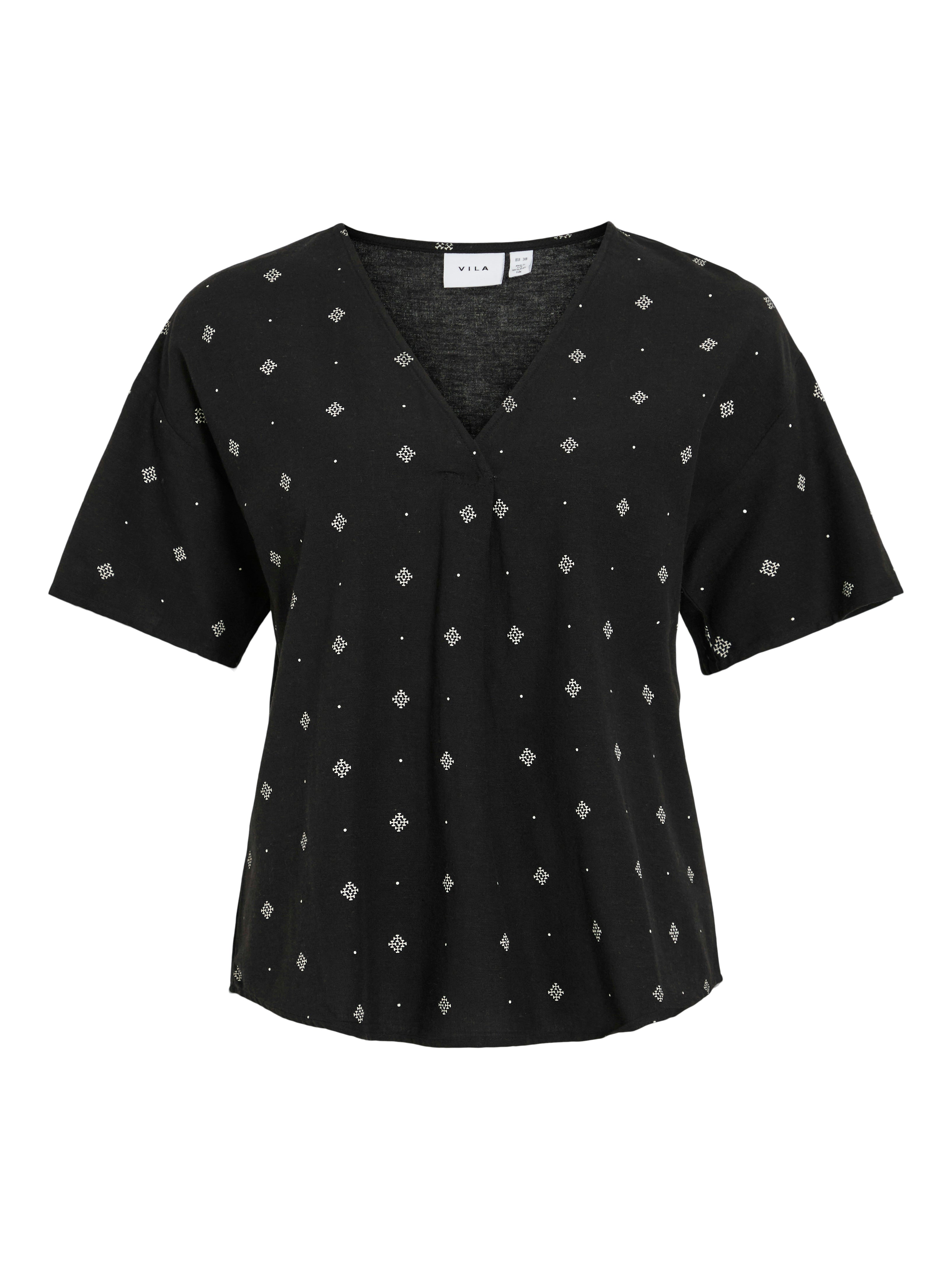 Prisilla Black Print V-Neck Top