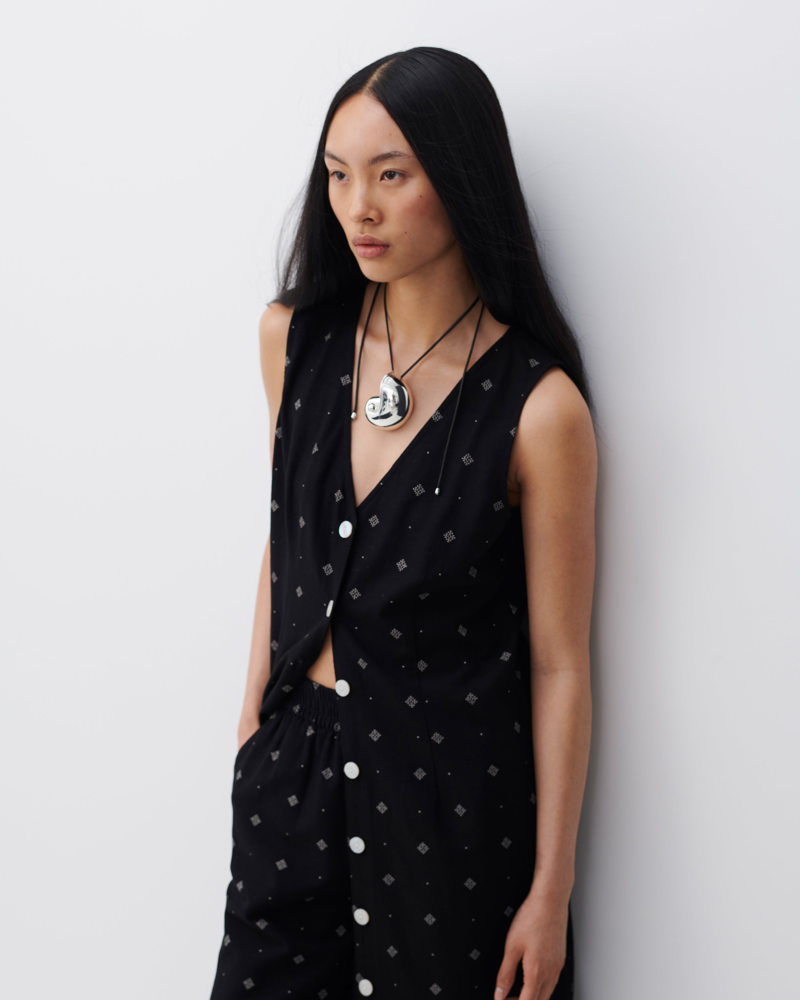 Prisilla Black Print Linen Midi Dress