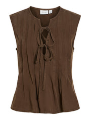 Evira Brown Tie Front Top