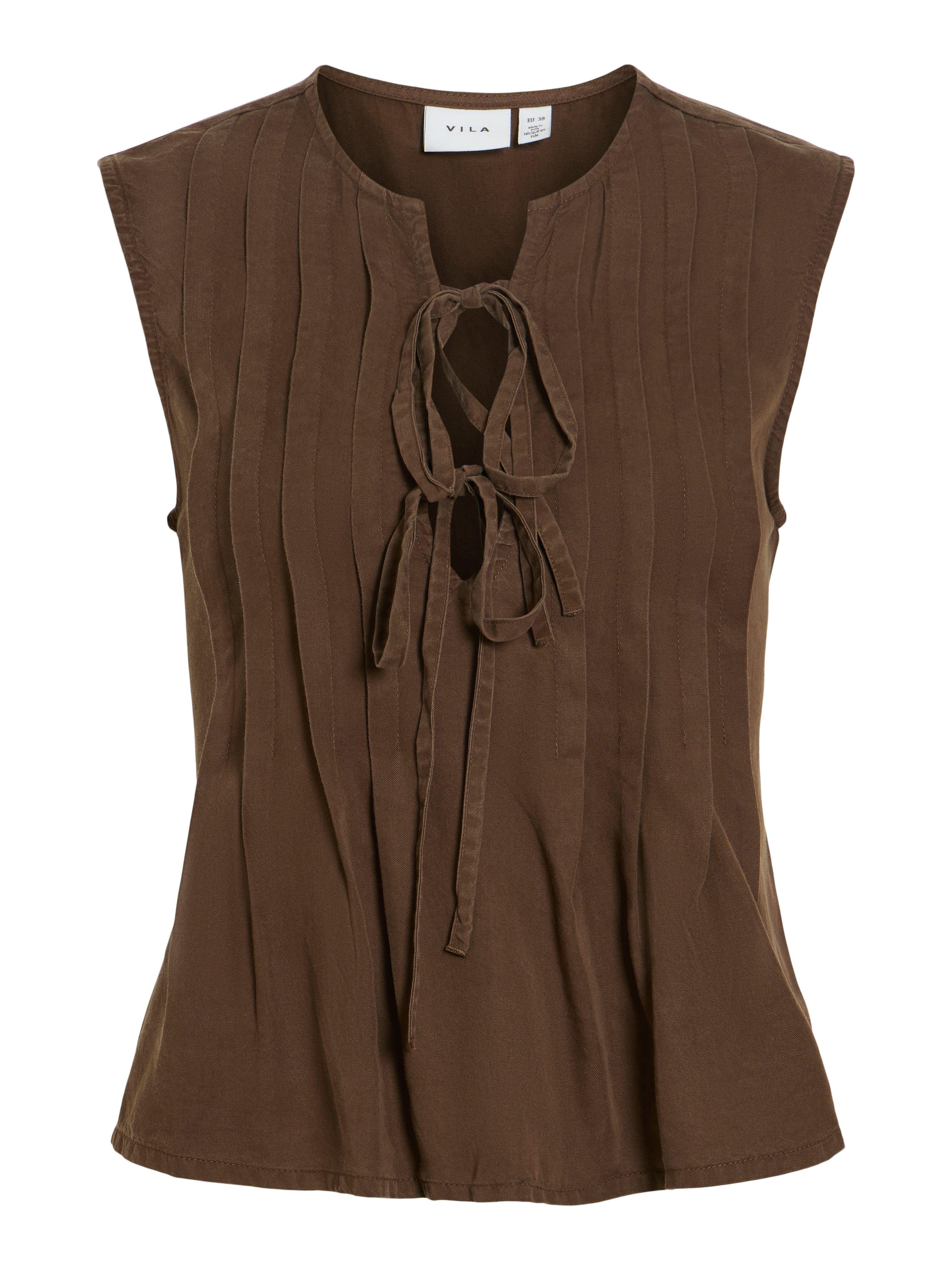 Evira Brown Tie Front Top