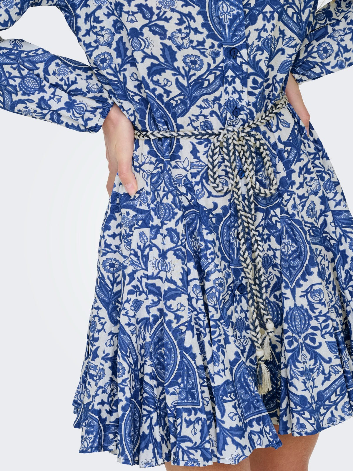 Lumina Blue Belted Shirt Dress
