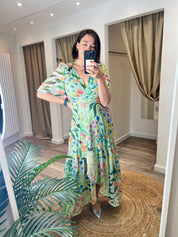 The Bonnie Flutter Sleeve Maxi Wrap Dress with Tie Waist